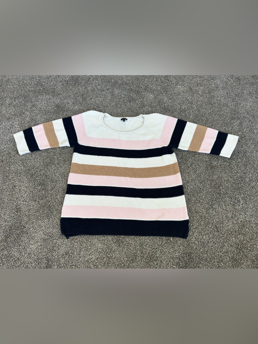 Talbots Striped Crewneck Sweater in Navy, Pink, Cream & Tan
